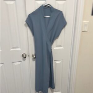 Simons Blue Wrap Midi Dress with Tie Front and V-neck